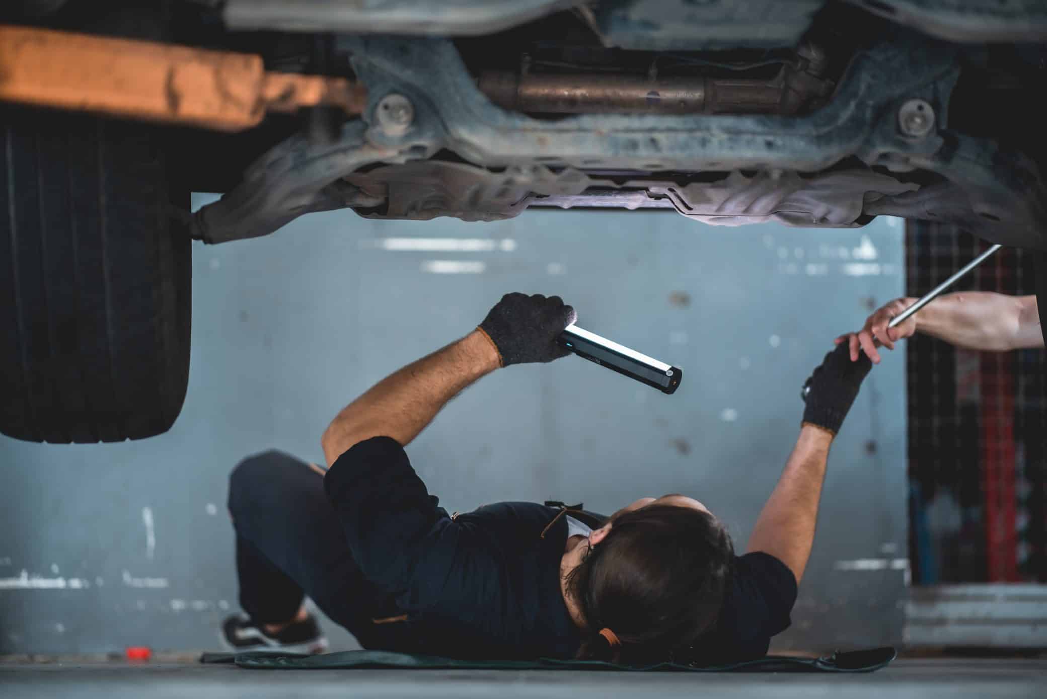 Auto Mechanic Garage Car Service, Repair And Maintenance Vehicle Automobile, Technician Man Person Workshop For Automotive Engine And Working With Motor Tool