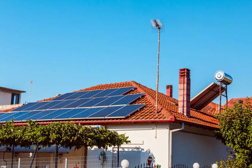 Solar Cell Panels On House's Roof, Green Energy