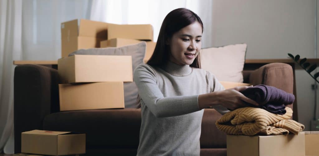 Business Start Up Sme Concept. Young Startup Entrepreneur Small Business Owner Working At Home, Packaging And Delivery Situation.