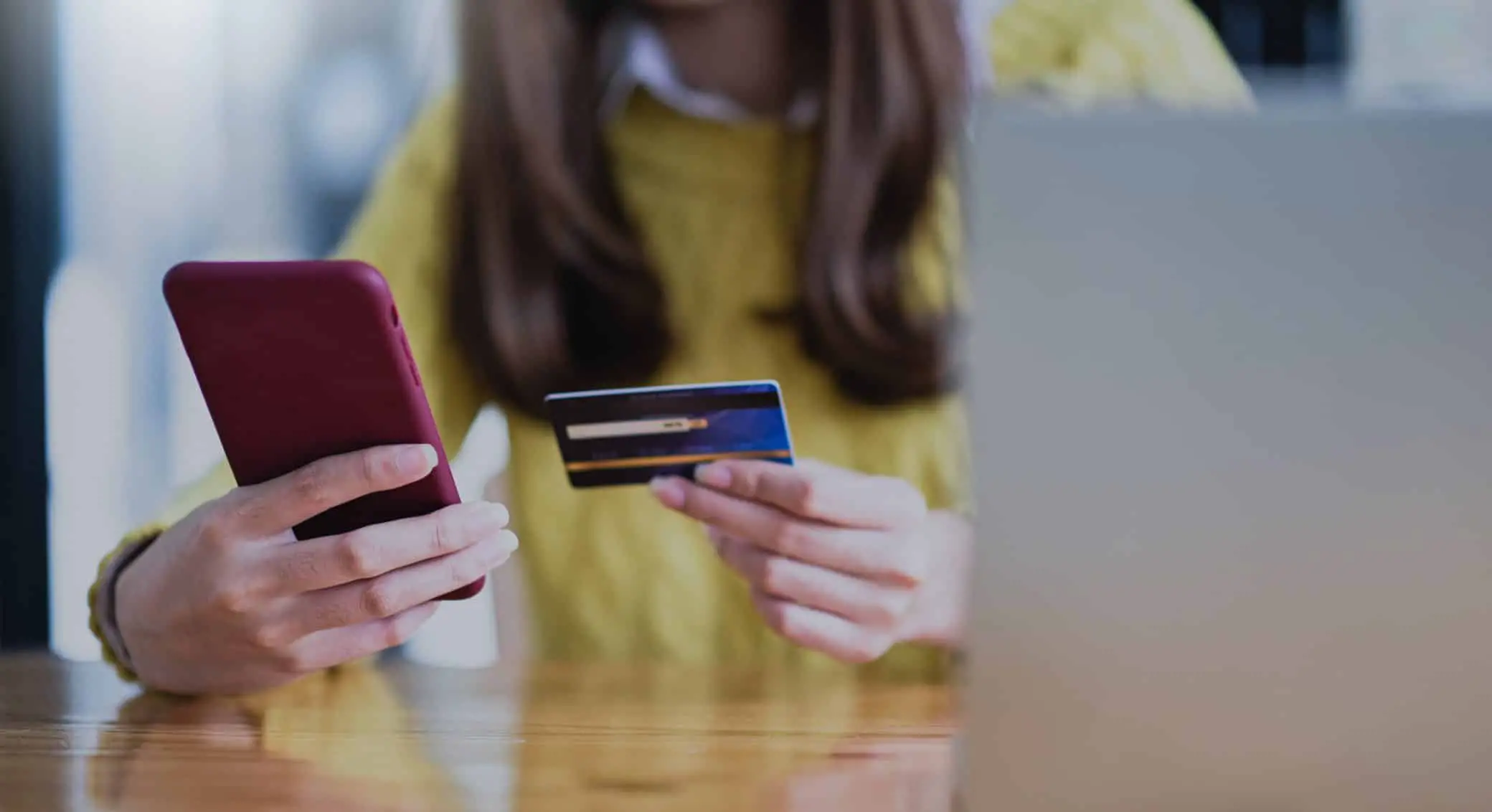 Young Woman Paying Online By Smartphone And Credit Card, Online