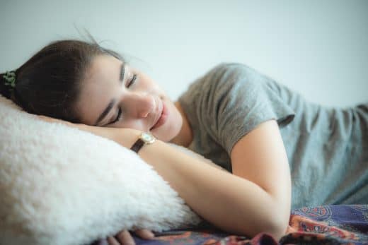 Young And Beautiful Girl Taking Nap During A Day, She Had A Sweet Dream And Relaxing Then Smiling