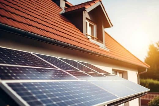 Panneaux solaires sur le toit d'une maison pour améliorer l'efficacité énergétique.