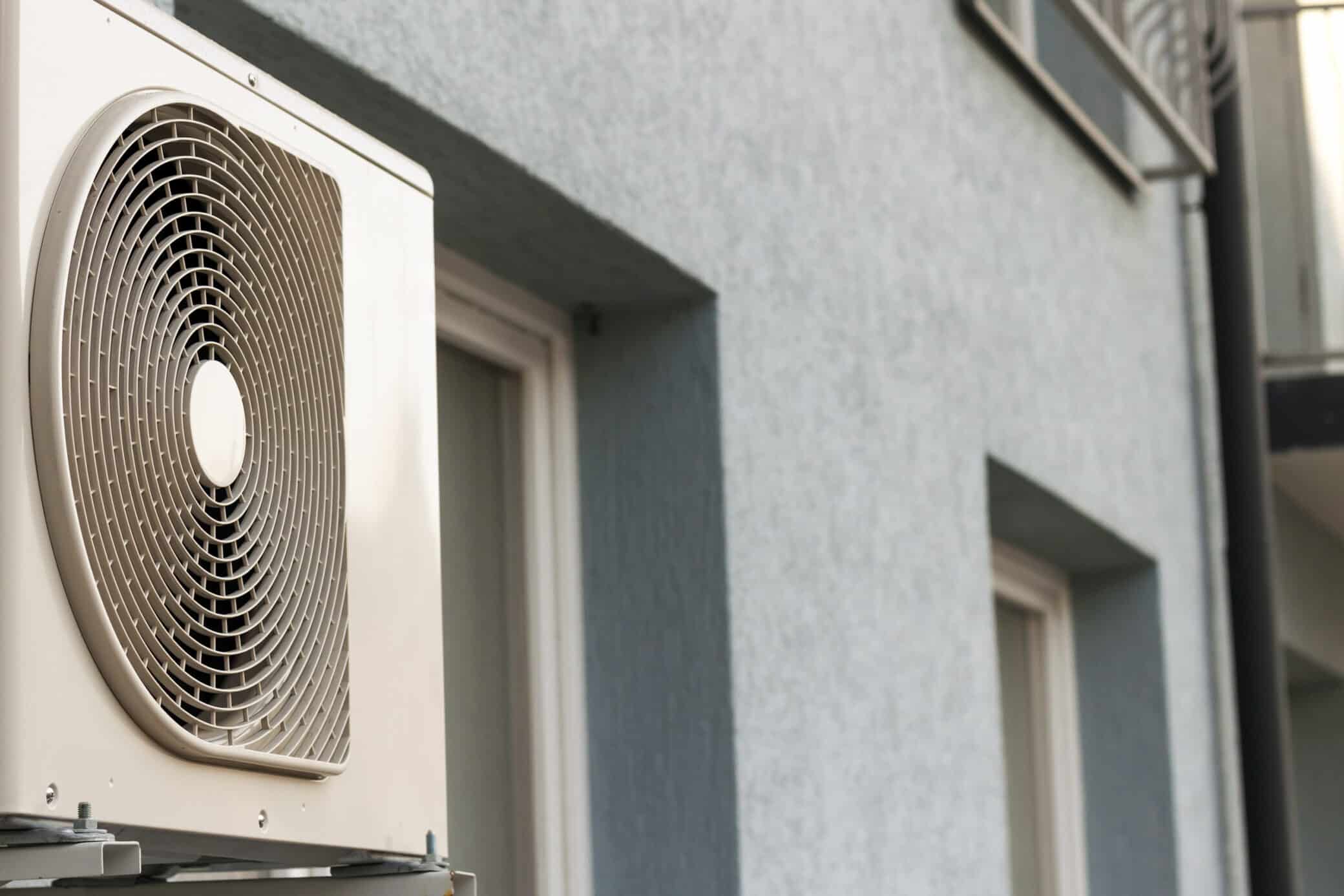 Air Condiioners On Fasade Of Reidenial Apartmen Building.